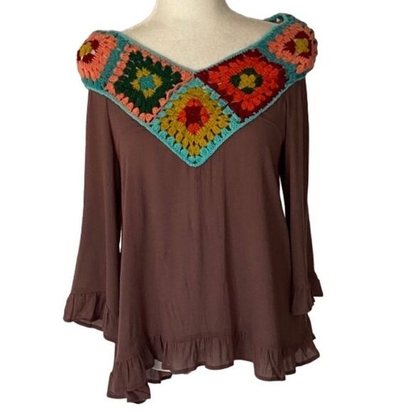 Judith March Boho Pheasant Crochet Top Shirt SZ S - Picture 15 of 15